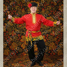 Рубаха Хохлома, красный габардин- фото 1