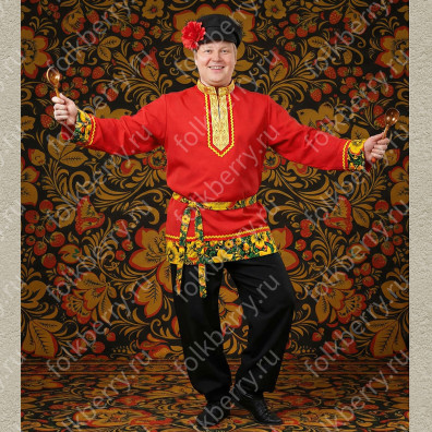 Рубаха Хохлома, красный габардин- фото 1