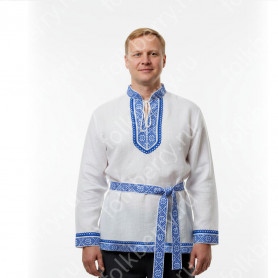 Рубаха Василек-1, хлопок, лен, белый- фото 1